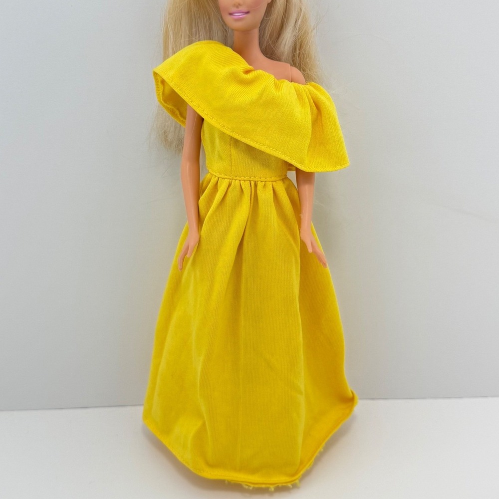 Vintage Barbie Size Yellow Off Shoulder Evening Gown Dress Unbranded